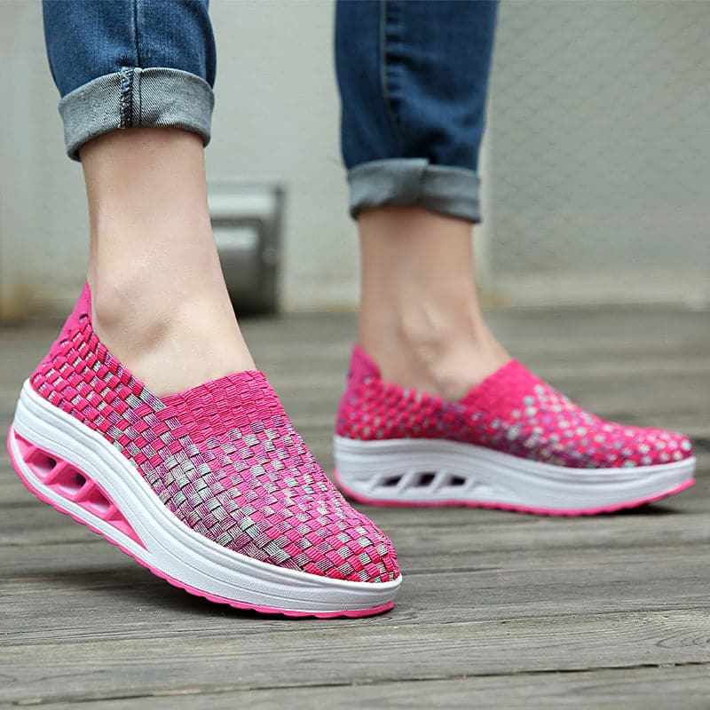 Women's Slip-on Sneakers - Breathable Woven Design - Platform Sole - Lightweight and Comfortable