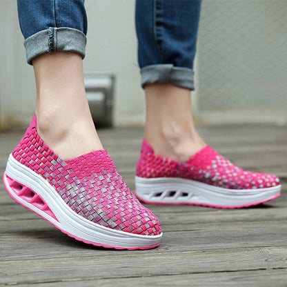 Women's Slip-on Sneakers - Breathable Woven Design - Platform Sole - Lightweight and Comfortable
