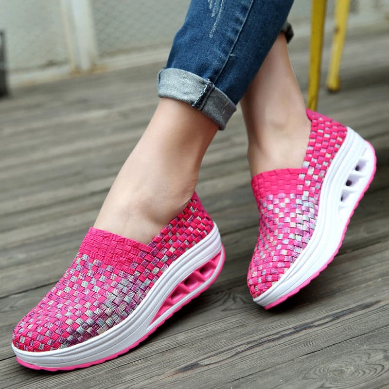 Women's Slip-on Sneakers - Breathable Woven Design - Platform Sole - Lightweight and Comfortable