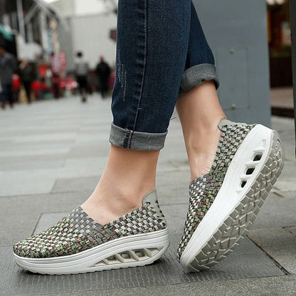 Women's Slip-on Sneakers - Breathable Woven Design - Platform Sole - Lightweight and Comfortable
