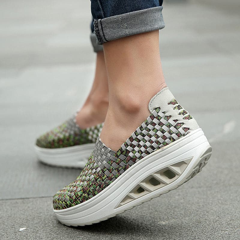 Women's Slip-on Sneakers - Breathable Woven Design - Platform Sole - Lightweight and Comfortable