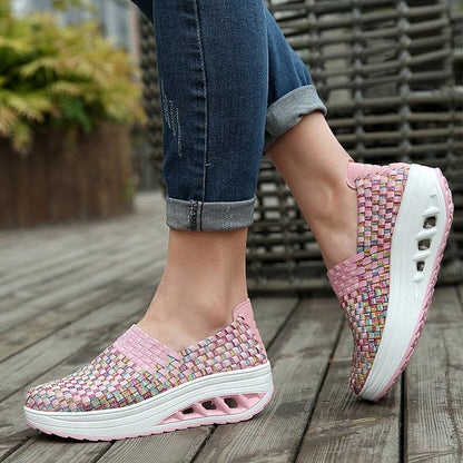 Women's Slip-on Sneakers - Breathable Woven Design - Platform Sole - Lightweight and Comfortable
