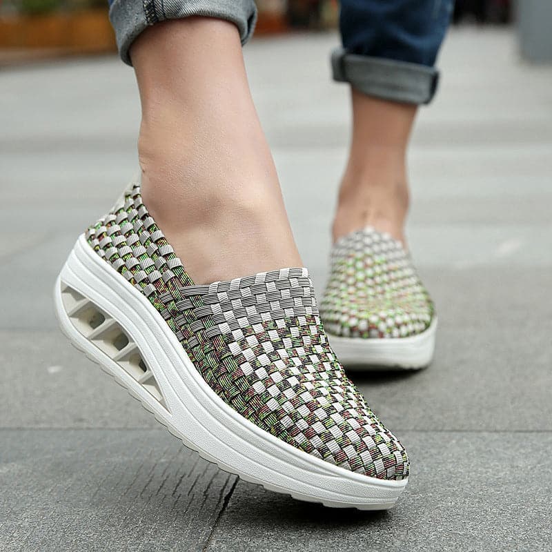 Women's Slip-on Sneakers - Breathable Woven Design - Platform Sole - Lightweight and Comfortable