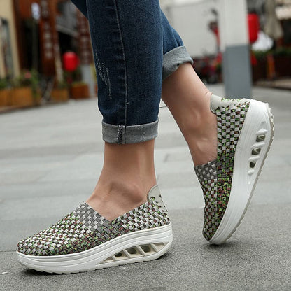 Women's Slip-on Sneakers - Breathable Woven Design - Platform Sole - Lightweight and Comfortable