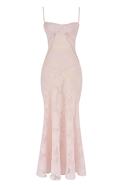 Women's Maxi Dress – Spaghetti Straps – Embroidered Lace – Elegant Long Silhouette