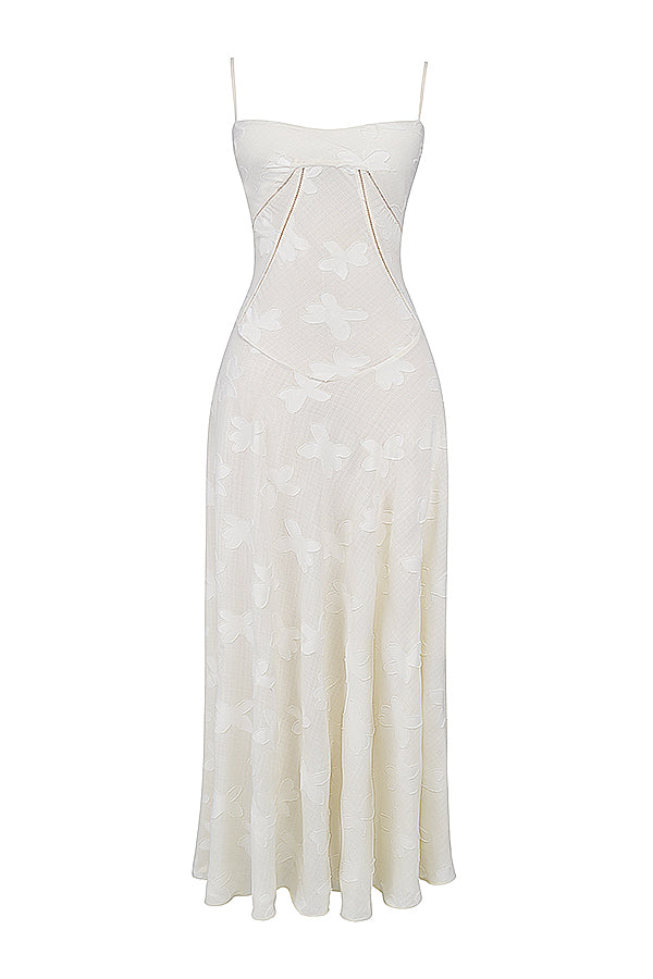 Women's Maxi Dress – Spaghetti Straps – Embroidered Lace – Elegant Long Silhouette
