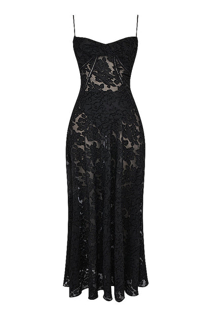 Women's Maxi Dress – Spaghetti Straps – Embroidered Lace – Elegant Long Silhouette
