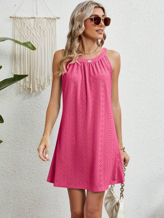 Dress for Women – Strapless Beach Dress – A-line – Breathable Light Material – Broderie Anglaise