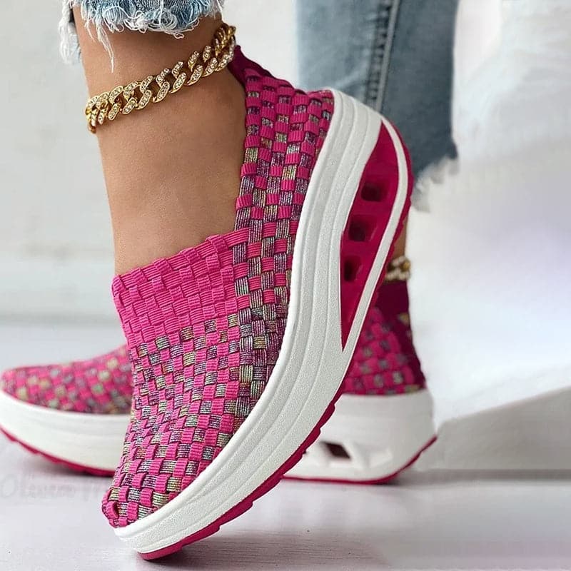 Women's Slip-on Sneakers - Breathable Woven Design - Platform Sole - Lightweight and Comfortable