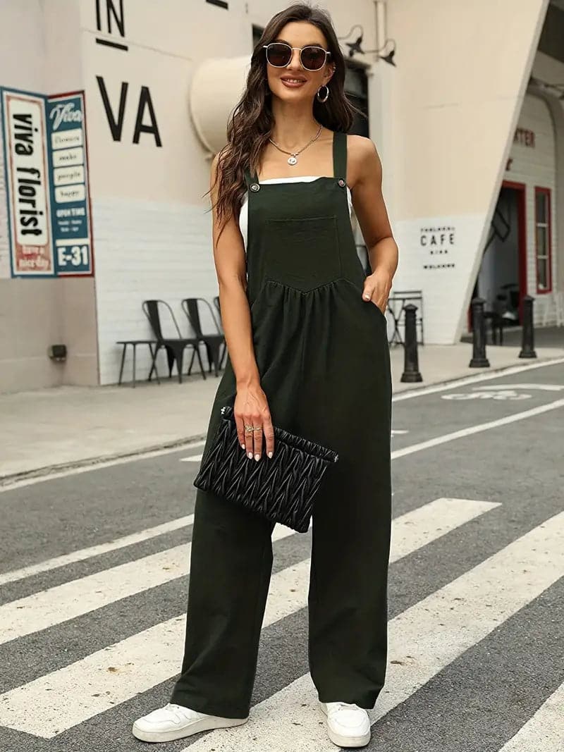 Women's Overall - Loose Fit - Wide Legs - Button Details - Casual Everyday Style