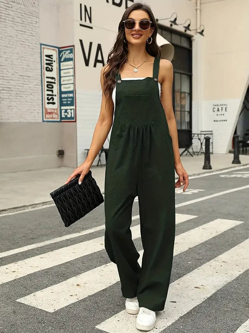 Women's Overall - Loose Fit - Wide Legs - Button Details - Casual Everyday Style
