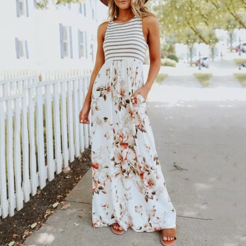 Marianna - Classic Sleeveless Maxi Dress with High Elastic Waist