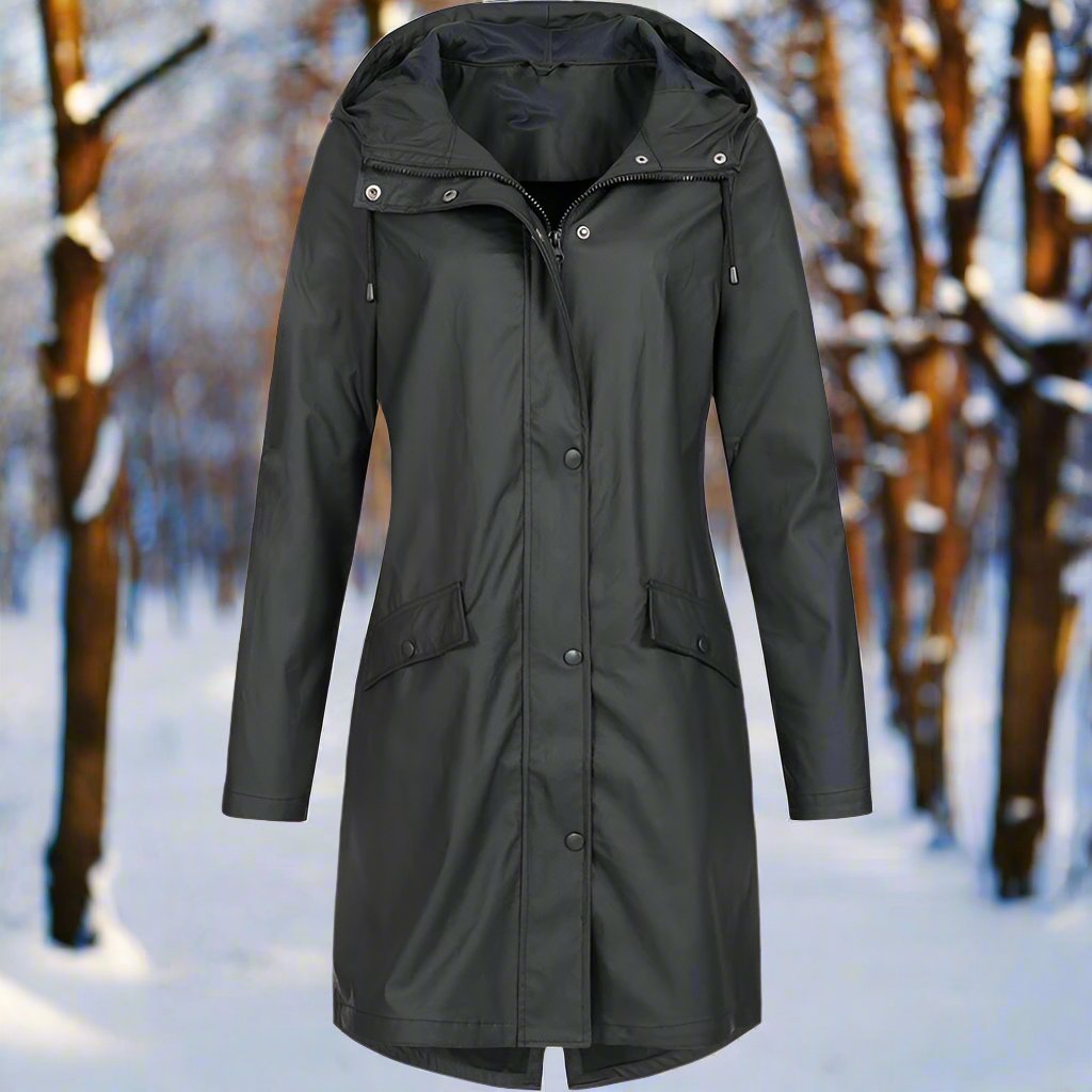 Women's Raincoat - Waterproof - With Hood and Zipper - Mid-Length - Practical Pockets