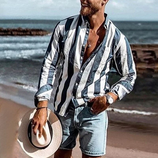 Men's Shirt - Striped - Slim Fit - Long-Sleeved - Classic and Modern Design