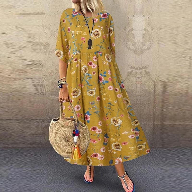 Josiane - Elegant long dress with floral patterns