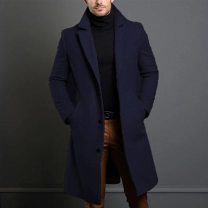 Men's Coat - Wool Blend - Classic Cut - Single-Breasted with 3 Buttons - Knee Length