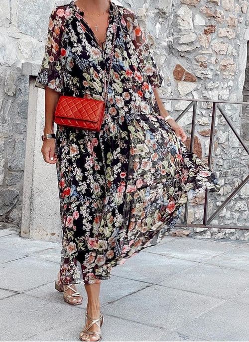 Lydia - Floral dress with V-neckline for women from Ibiza Fashion