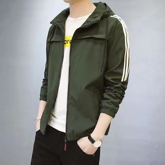 Men's Jacket - Lightweight Windbreaker with Hood - Sporty Zip-up - Elastic Cuffs