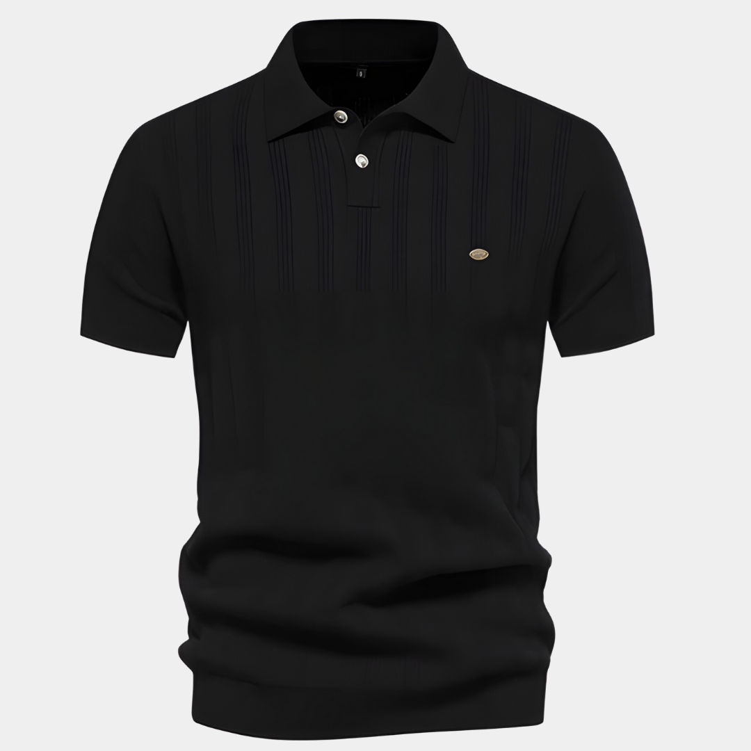 Men's Polo Shirt - Short Sleeves - Breathable Knit - Classic Fit - Subtle Striped Pattern