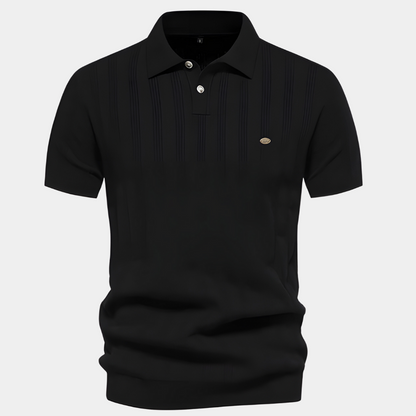 Men's Polo Shirt - Short Sleeves - Breathable Knit - Classic Fit - Subtle Striped Pattern