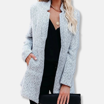 Viola Tailored Fit Blazer | Herringbone Stand Collar Blazer
