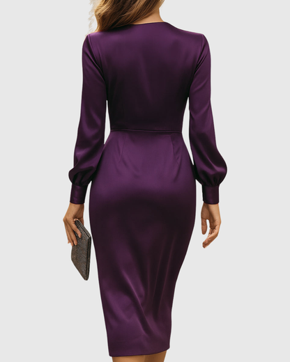 Satin Wrap Midi Dress for Women – Elegant Evening Sophistication
