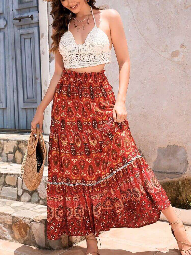 Women's Maxi Skirt – Bohemian Style – Lightweight Breathable Fabric – Flowy and Comfortable