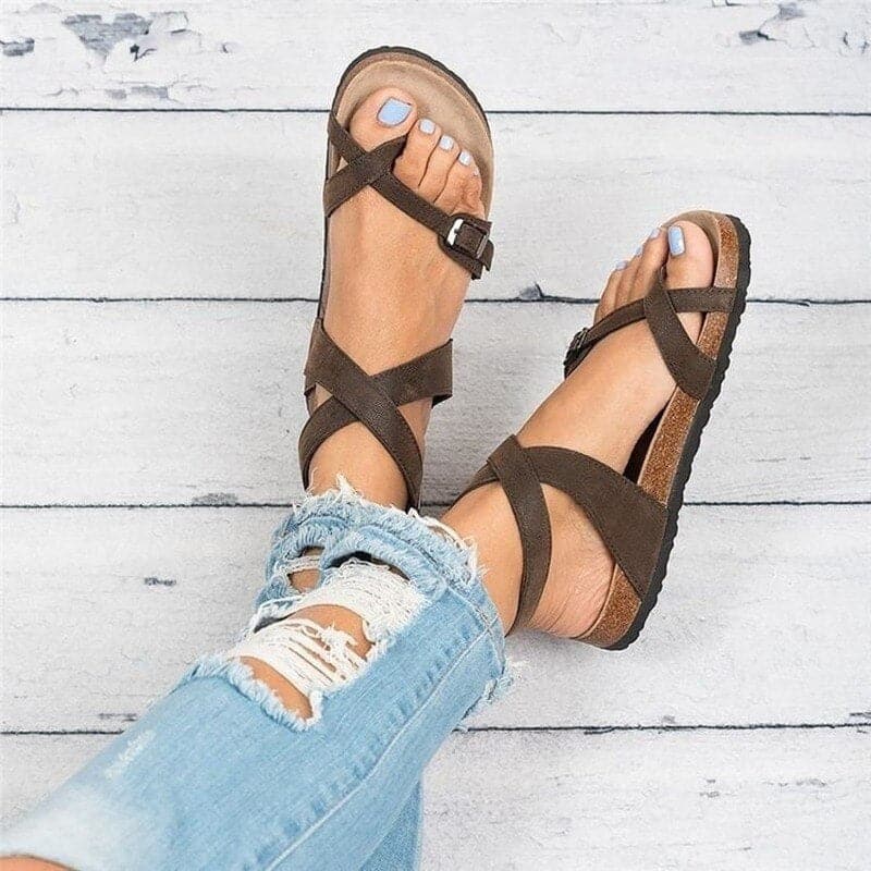 Women's Sandals - Ergonomic Comfort - Adjustable Straps - Flat Sole with Shock Absorption