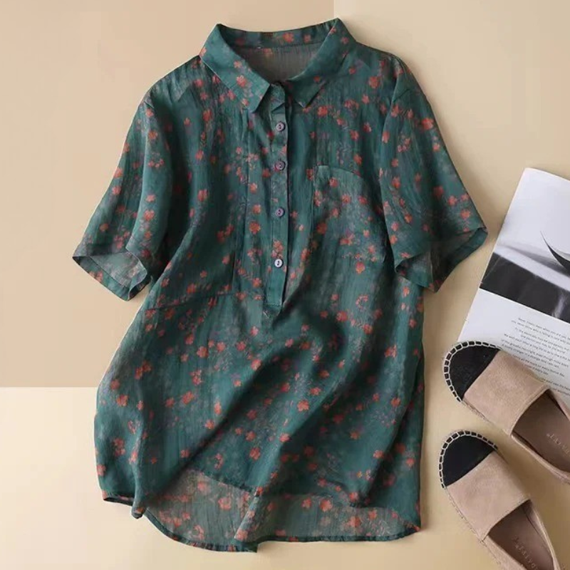 Relaxed Fit Floral Half-Placket Shirt for Women – Stylish Casual Comfort