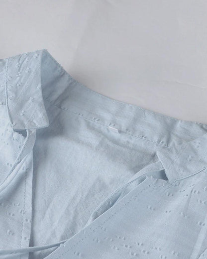 Women's Dress - Light and Breathable - Loose Fit - 3/4 Sleeves - V-neck with Tie