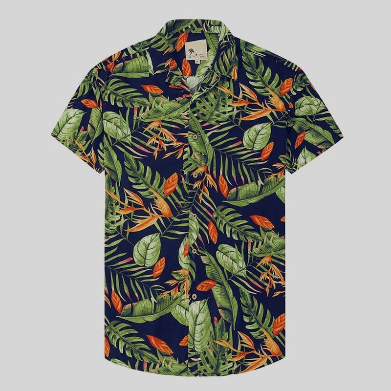 Men's Shirt - Short-Sleeved Hawaiian Shirt - Relaxed Fit - Tropical Floral Print