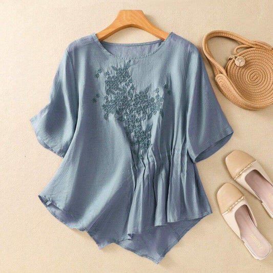 Relaxed Fit Embroidered Pleated Blouse for Women – Stylish Casual Comfort