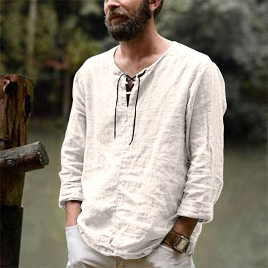 Men's Shirt - Henley Design - Long Sleeves - Breathable Lightweight Fabric - Relaxed Fit