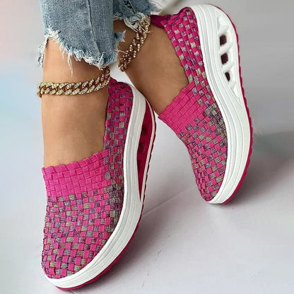Women's Slip-on Sneakers - Breathable Woven Design - Platform Sole - Lightweight and Comfortable