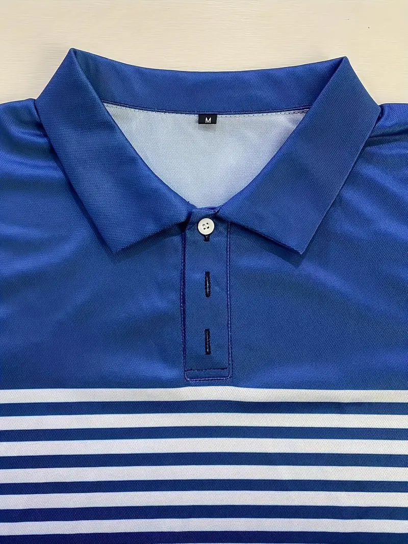 Men's Polo Shirt - Striped Design - Tailored Fit - Short-Sleeved Breathable Casual