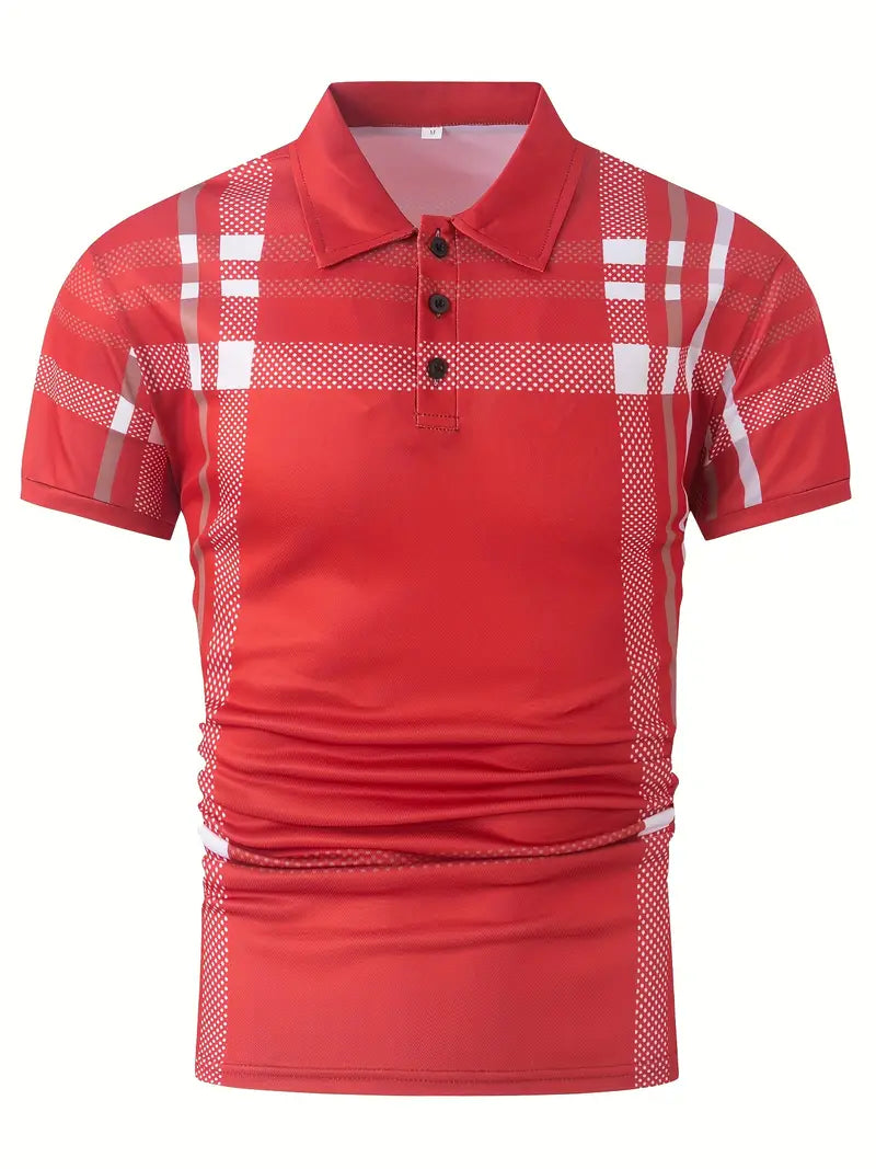Men's Polo Shirt - Slim Fit - Short Sleeve - Classic Collar - Checkered Design