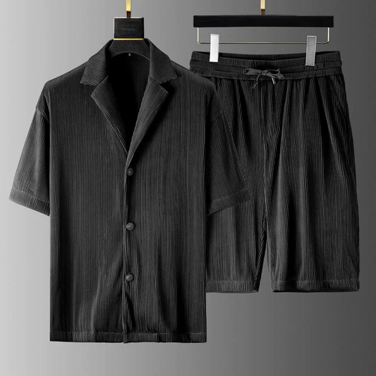 Men's Set with Polo and Shorts – Relaxed Fit – Soft Rib Texture – Adjustable Waist
