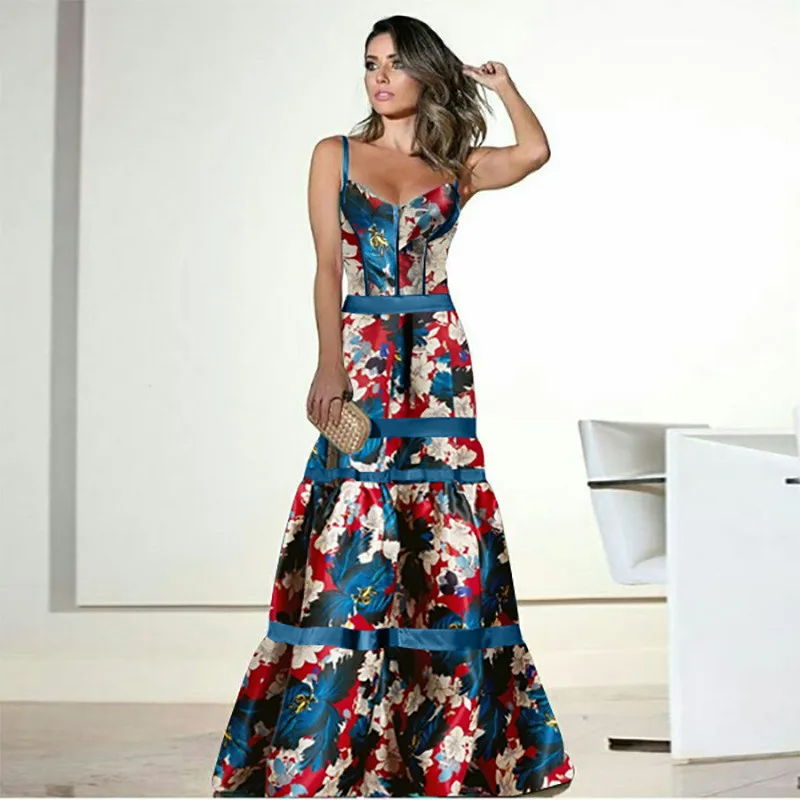 Women's Evening Dress – Strapless Fit – Floral Pattern – Luxurious Silk Look