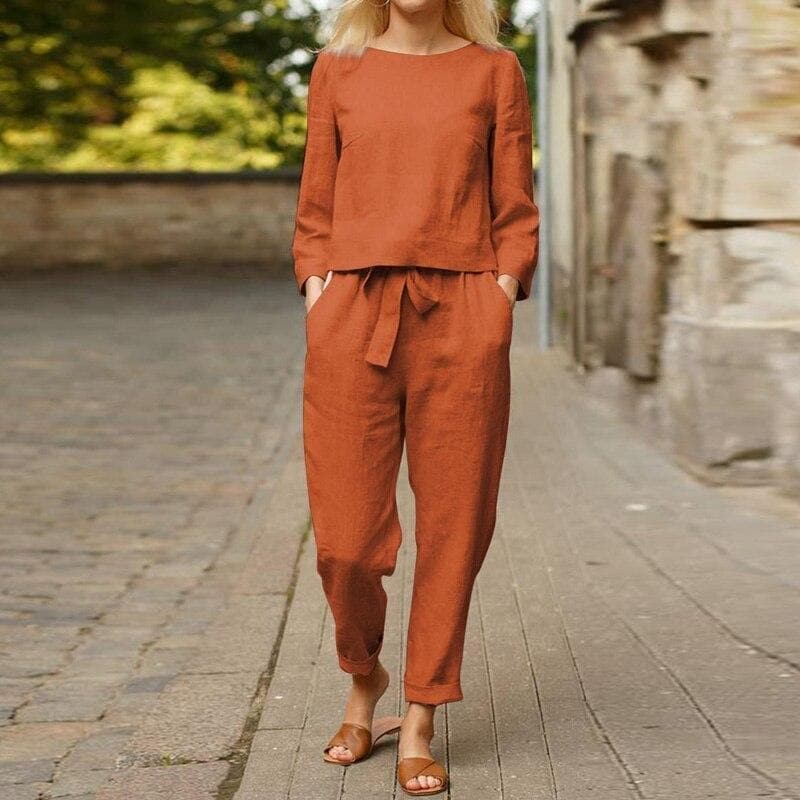Women's Loungewear Set - Lightweight Linen - Relaxed Fit - Blouse & Pants