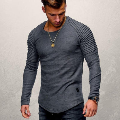Men's Long-Sleeve T-Shirt - Ribbed Design - Slim Fit - Classic Round Neck