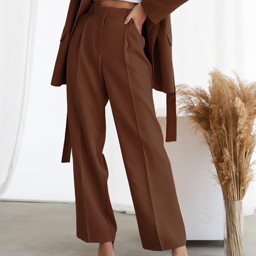 Women's Pants - High-Waisted Wide Leg - Elegant With Pleats - Flattering Fit