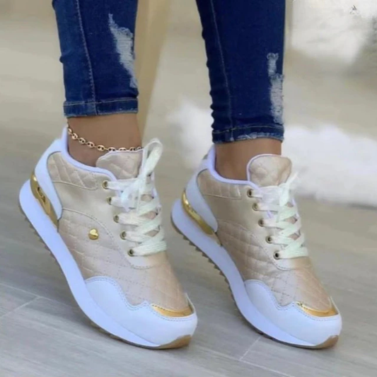Women's Sneakers - Quilted Design - Metal Details - Comfortable Air-Cushioned Sole