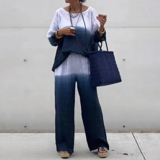 Women's Set - Loose Fit Blouse & Wide Pants - Breathable Lightweight Fabric