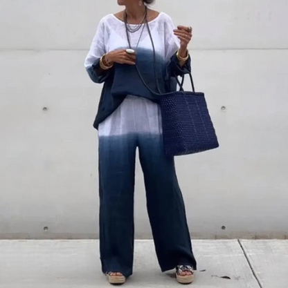 Women's Set - Loose Fit Blouse & Wide Pants - Breathable Lightweight Fabric