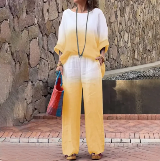 Women's Set - Loose Fit Blouse & Wide Pants - Breathable Lightweight Fabric