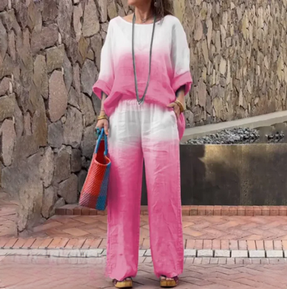 Women's Set - Loose Fit Blouse & Wide Pants - Breathable Lightweight Fabric