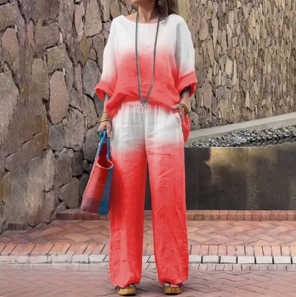 Women's Set - Loose Fit Blouse & Wide Pants - Breathable Lightweight Fabric