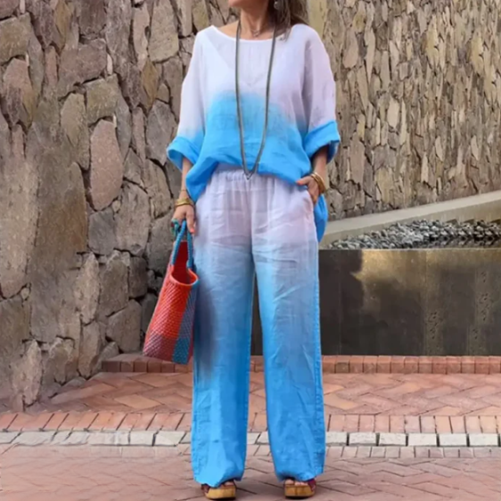 Women's Set - Loose Fit Blouse & Wide Pants - Breathable Lightweight Fabric