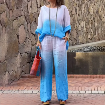 Women's Set - Loose Fit Blouse & Wide Pants - Breathable Lightweight Fabric