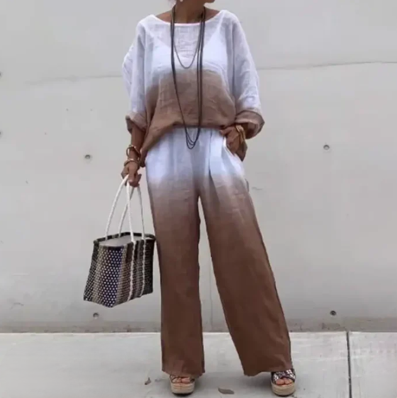 Women's Set - Loose Fit Blouse & Wide Pants - Breathable Lightweight Fabric